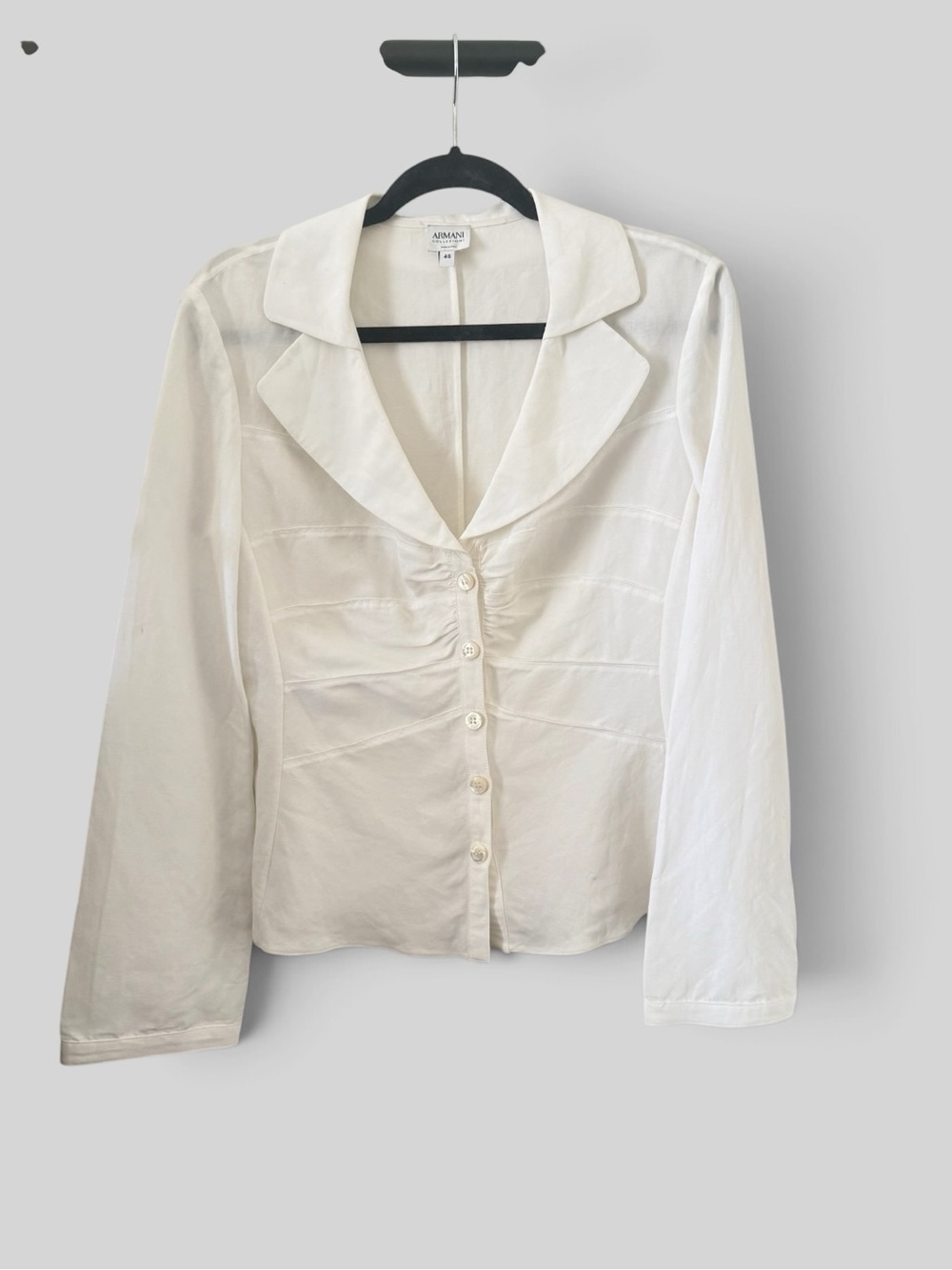 Armani Collezioni Ivory Ruched Front Button Blouse